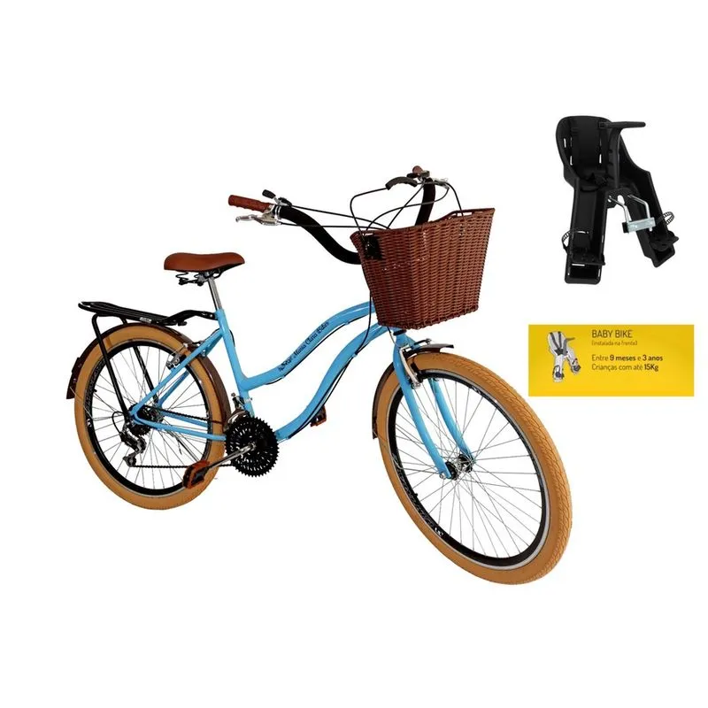 Bicicleta aro 26 Retrô Com Cadeirinha Frontal 18 marchas azl