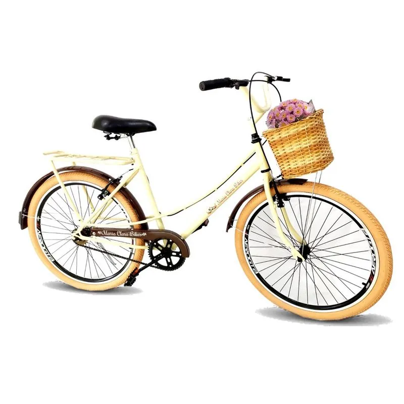 Bicicleta feminina com paralamas cesta s/ marchas mary bege