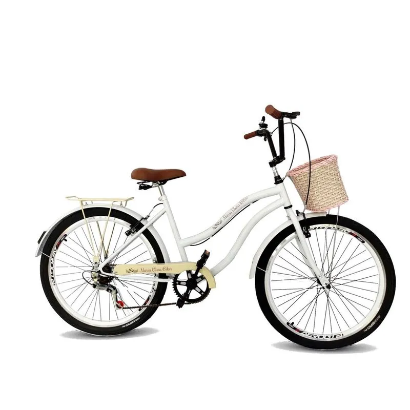 Bicicleta feminina aro 26 urbana vintage 6 marchas branco