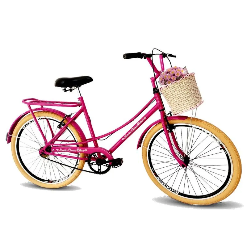 Bicicleta feminina aro 26 com cesta vime s/ marcha mary pink