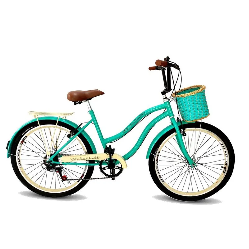Bicicleta feminina aro 26 passeio vintage 6 marchas verde