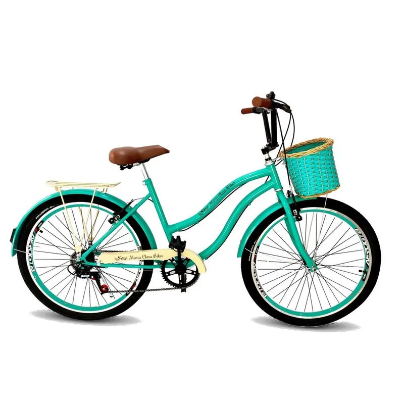 Bicicleta adulto aro 26 passeio vintage retrô 6 marchas verd