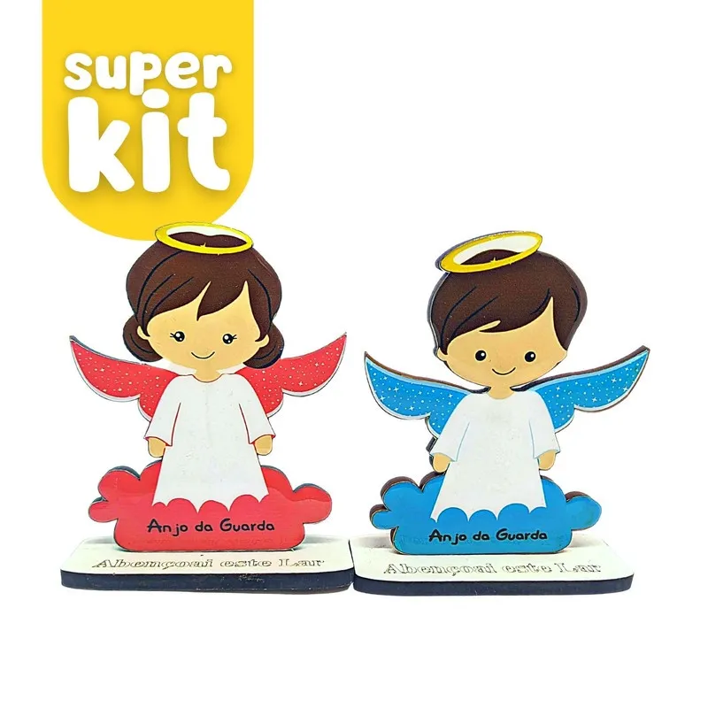 Combo 2 Anjinho Da Guarda Infantil Mdf Anjo Lembrança 13cm