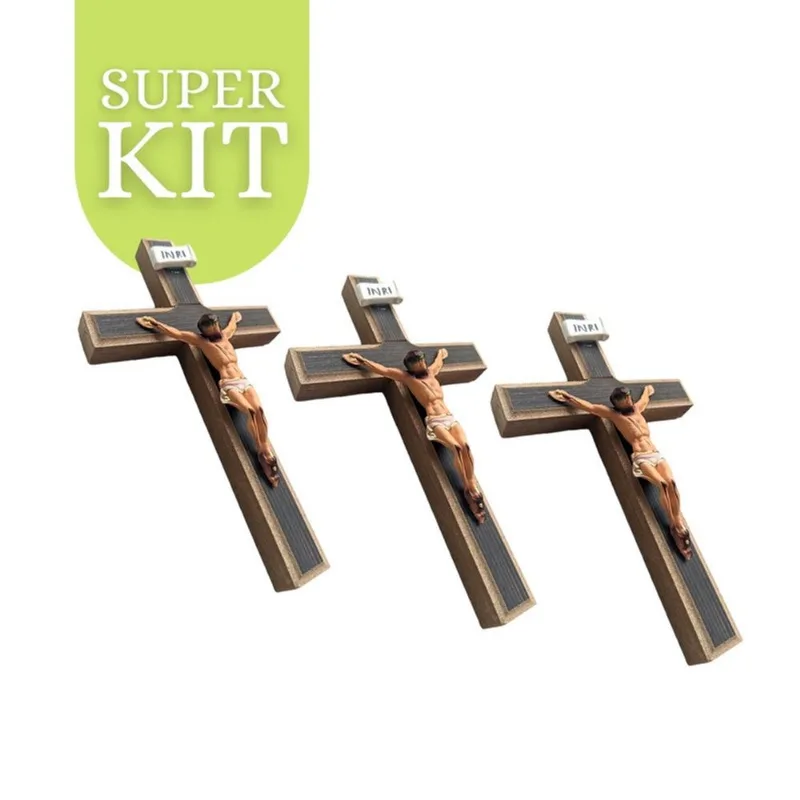 Kit 15 Cruz Crucifixo de Madeira 17cm Atacado Revenda