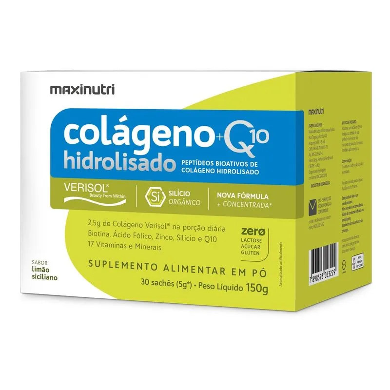 Colágeno Verisol Sachês Limão Siciliano 30X5G Q10 Maxinutri