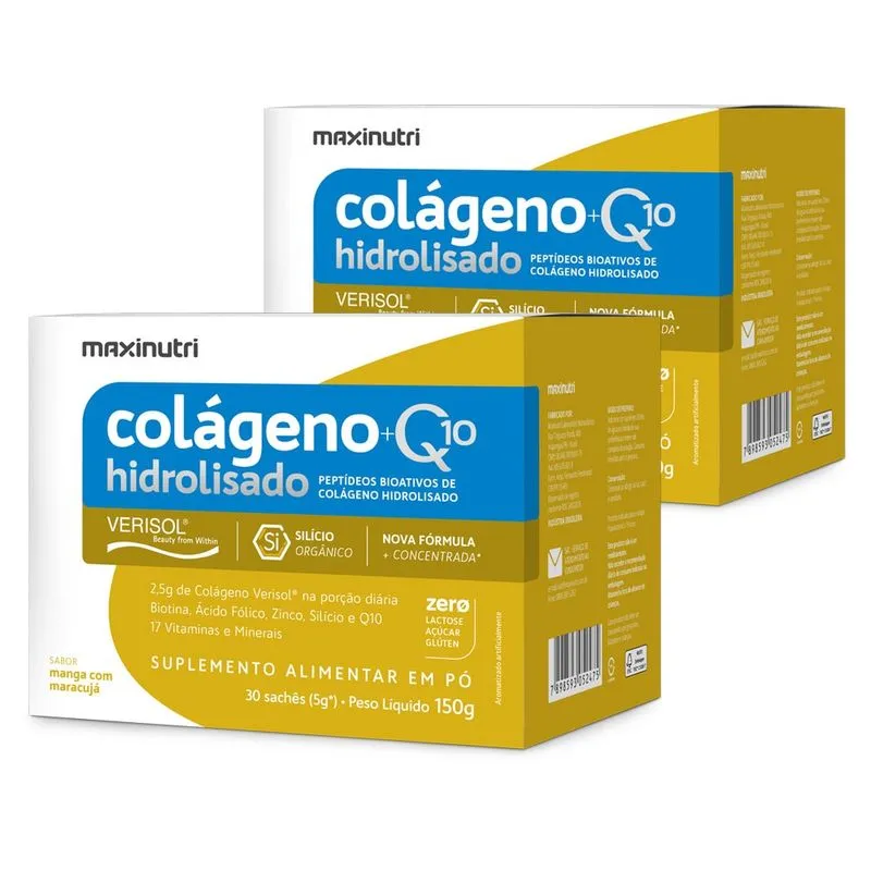 Kit 2 Colágeno Verisol Sachês Manga Maracujá Q10 Maxinutri