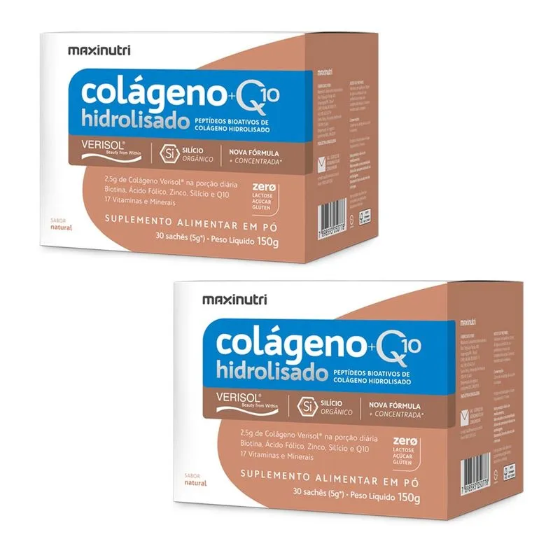 Kit 2 Colágeno Verisol Natural Sachês 30X5G + Q10 Maxinutri