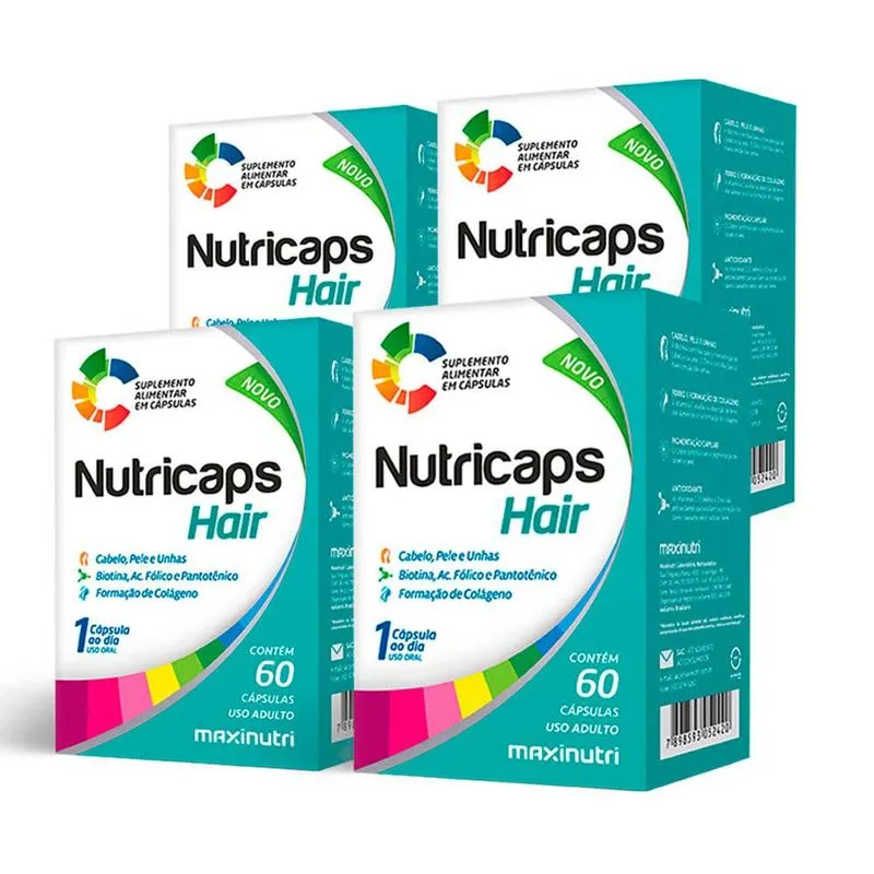 Kit 04 Nutricaps Hair Polivitaminico 60 Capsulas Maxinutri