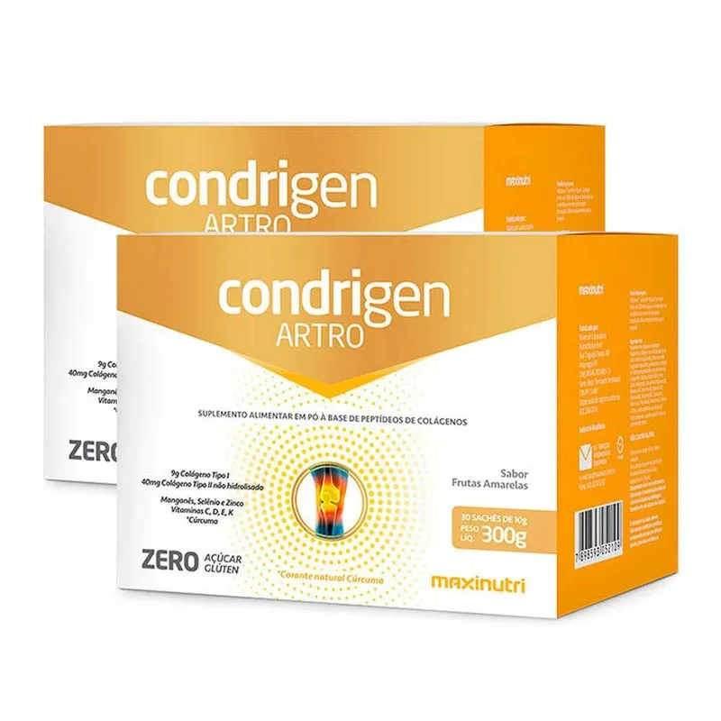 Kit 2 Condrigen Artro Colágeno Sachê Tipo I E Ii Frutas Amarelas