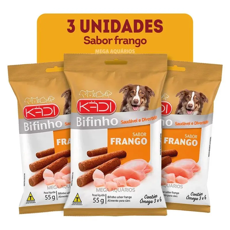 Petisco Bifinho Snack Cachorro Frango Kadi Kit Com 3