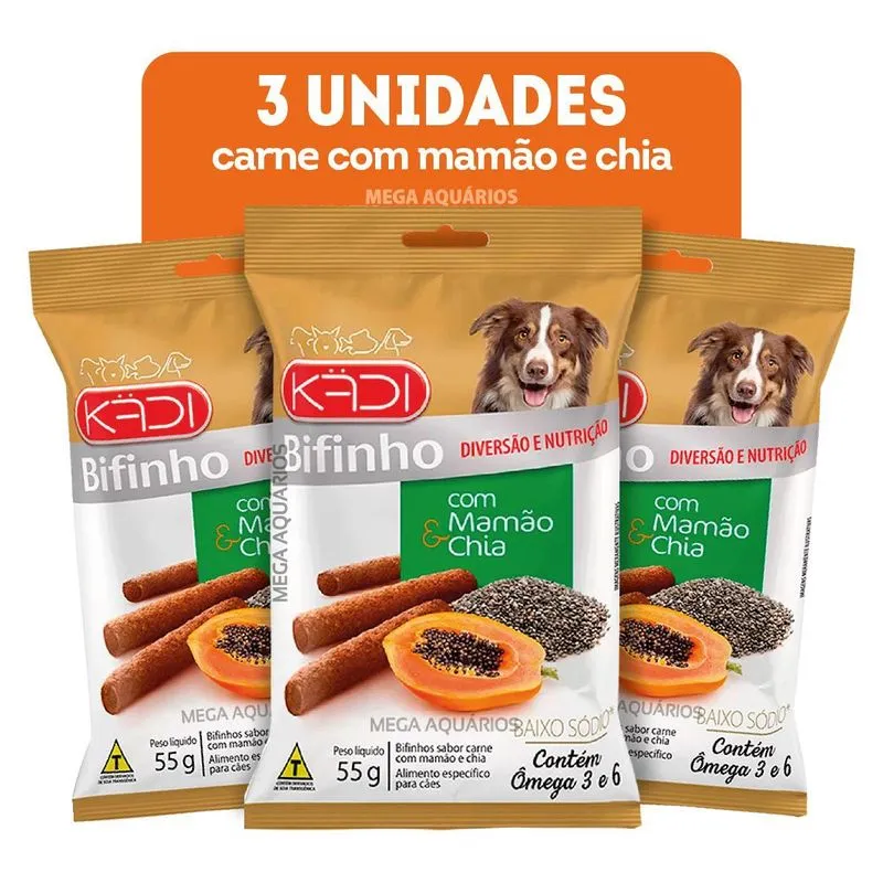 Petisco Bifinho Snack Carne Mamão E Chia Kadi Kit Com 3uni