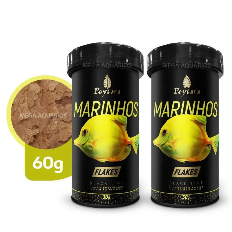Ração Peixes Aquário Marinho Poytara Marinhos Flakes Kit 60G