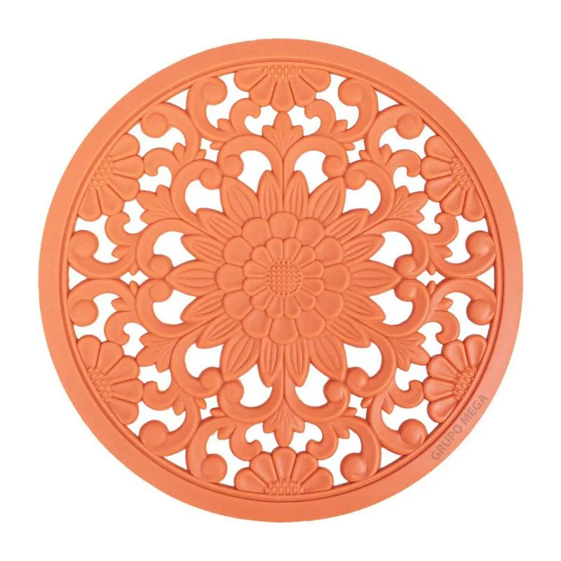 Descanso De Panela Francês De Silicone Mandala 20cm Laranja
