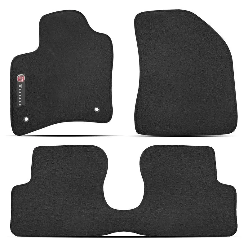 Jogo Tapete Preto Plus 3 Peças Borracha Fiat Toro 2019 2020