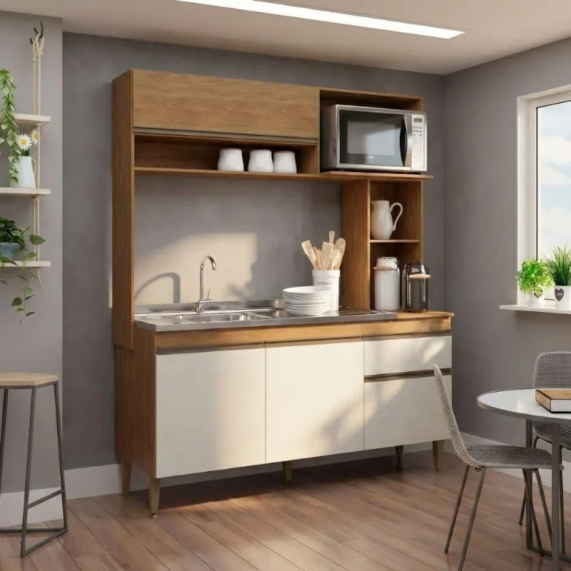 Armário de Cozinha Compacta Alice 4 Portas 1 Gaveta Freijó-off White Menu Móveis
