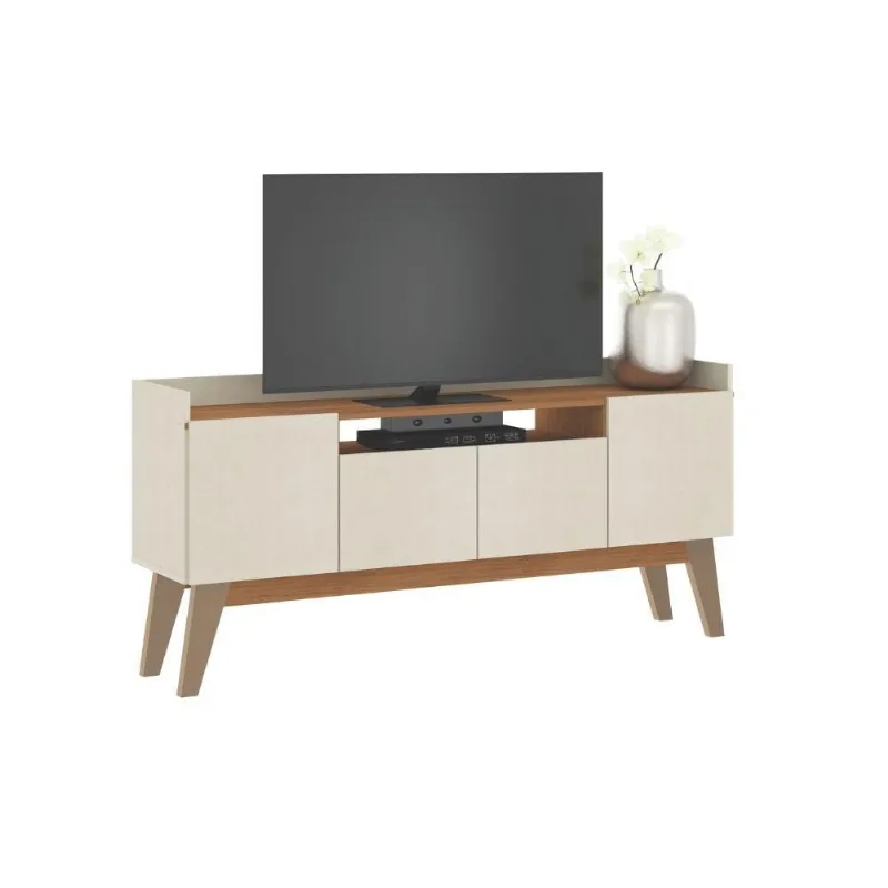Rack para Tv Atlanta 4 Portas 169.7CM MDP com Prateleiras Freijó e Off White Menu Móveis