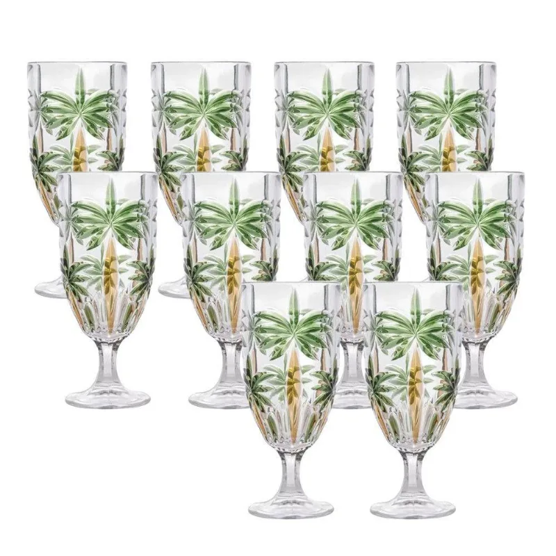Jogo 10 Taças De Cristal Palm Tree Coqueiro Para água Suco Wolff 450ml