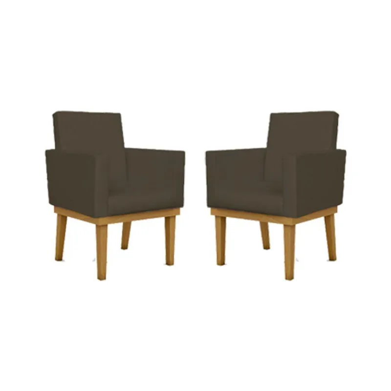 Kit 02 Poltronas Decorativa Reforçada Courino marrom