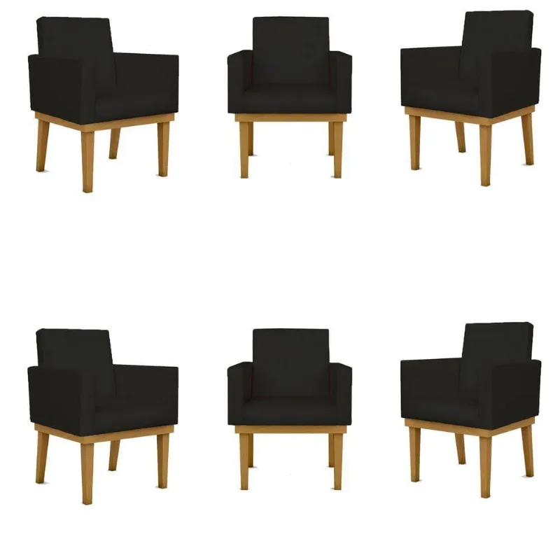 Kit 06 Poltronas Reforçadas Escritório Courino Cor preto