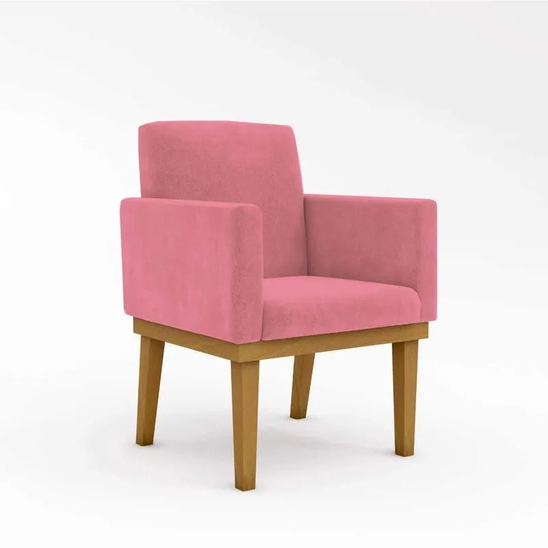 Poltrona Rosa Decorativa Penteadeira Quarto Base Reforçada