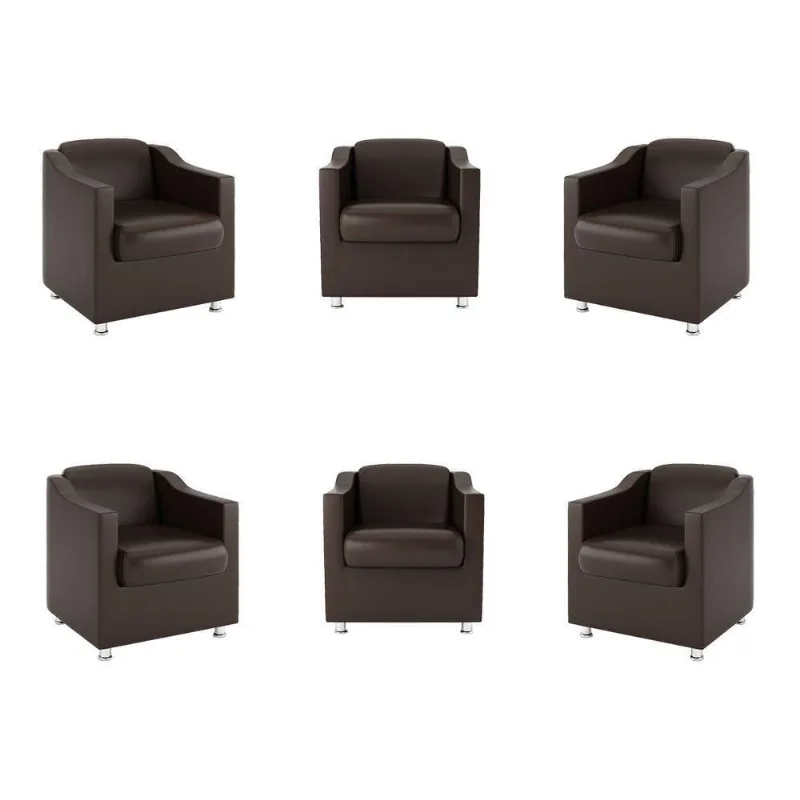 Kit 6 Poltronas Para Recepção Clínica Médica Courino Marrom