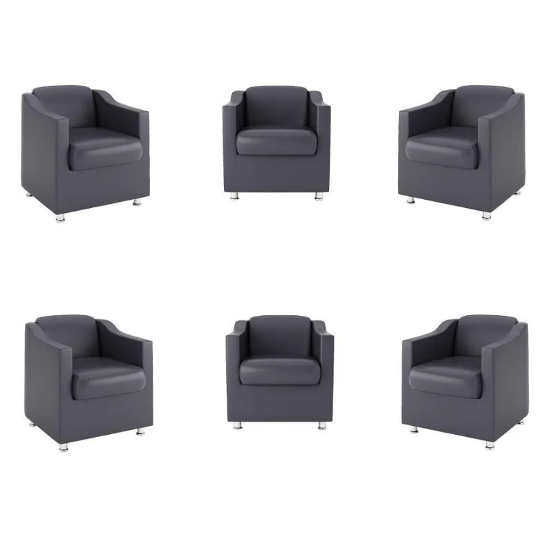 Kit 6 Poltronas Para Recepção Courino Cinza