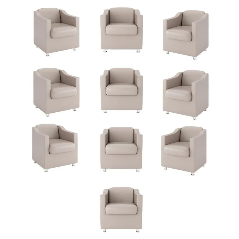 Kit 10 Poltronas Decorativas Recepção Sala Courino Bege
