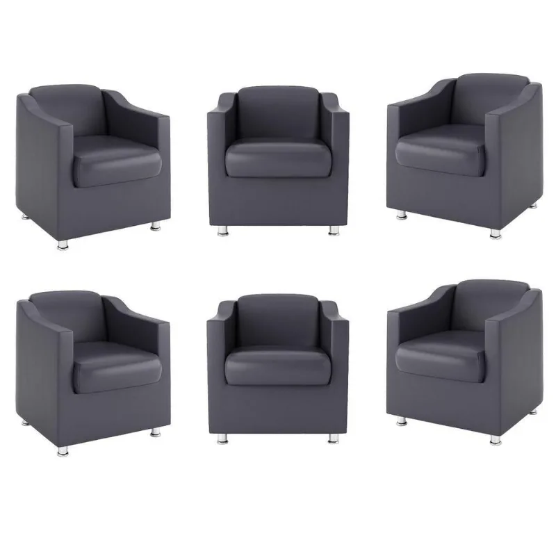 Kit 6 Poltronas Para Recepção Clínica Médica Courino Cinza