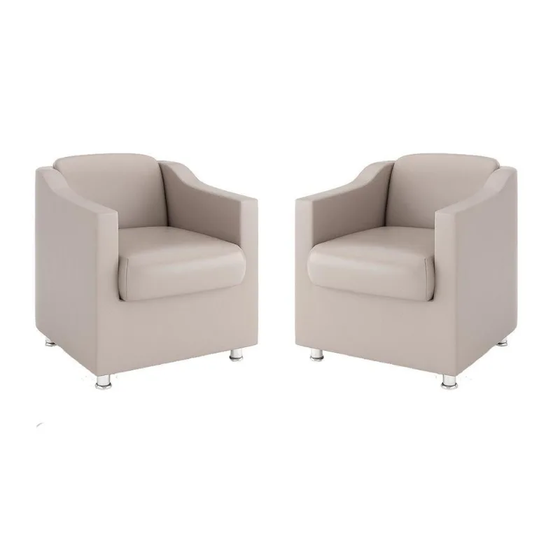 Kit 2 Poltronas Decorativas Para Recepção Courino Bege