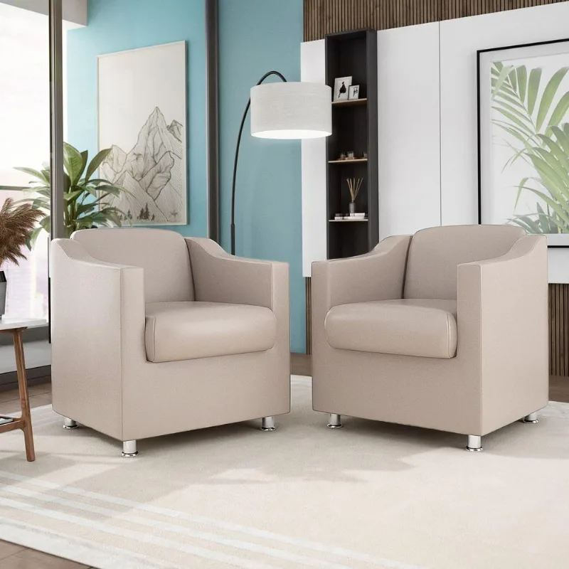 Kit 2 Poltronas Para Recepção Courino Bege