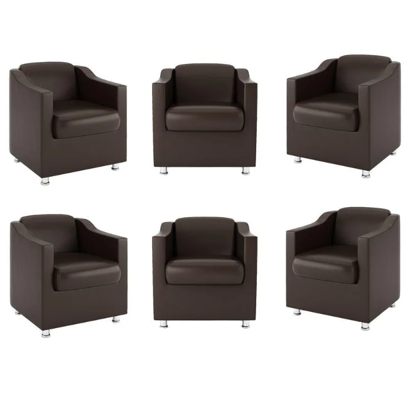 Kit 6 Poltronas Para Recepção Clinica Médica Marrom