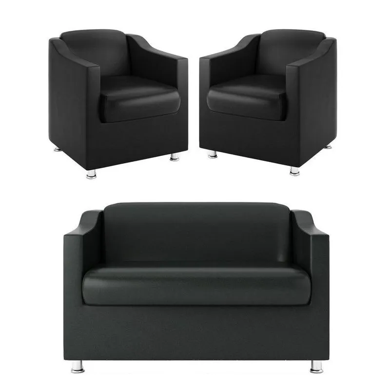 Kit Sofá Namoradeira Reforçada Tilla + 02 Poltronas preto