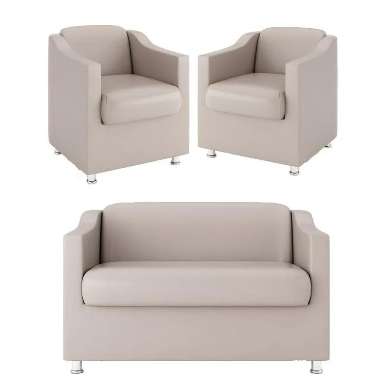 Kit Sofá Namoradeira Reforçada Tilla + 02 Poltronas bege