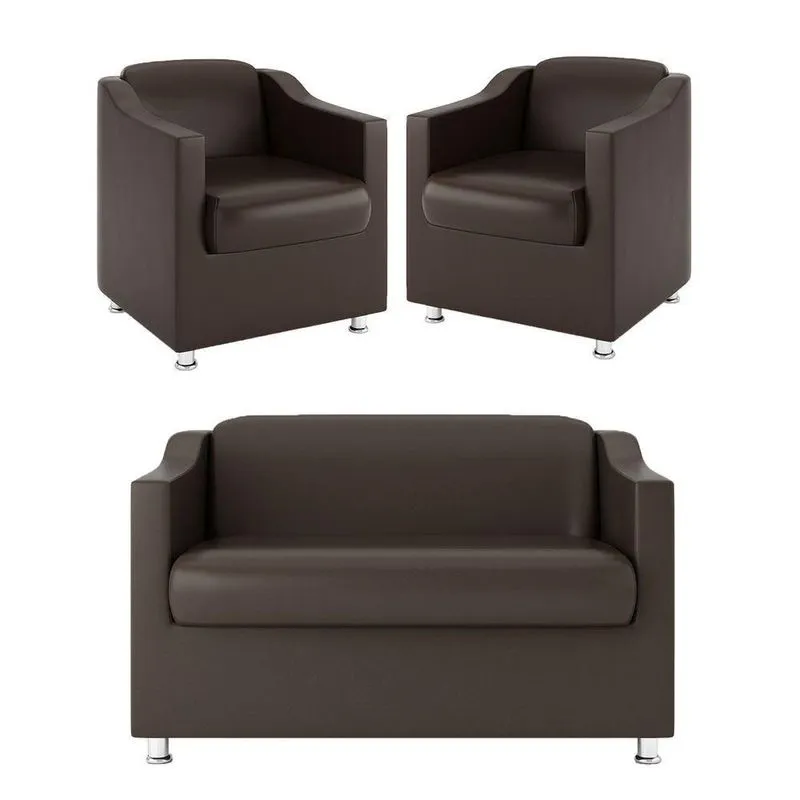 Kit Sofá Namoradeira Reforçada Tilla + 02 Poltronas marrom