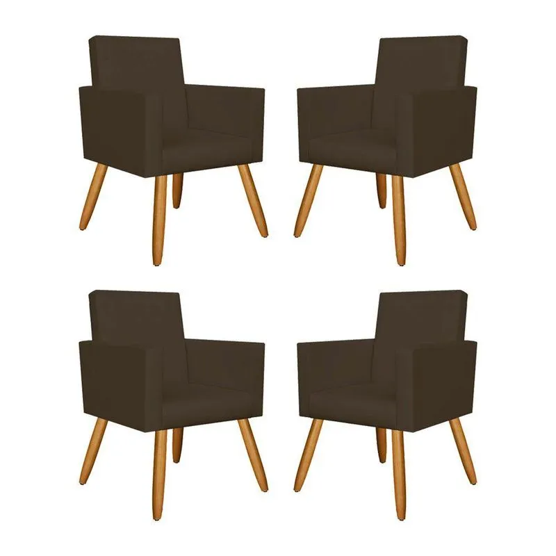 Kit 04 Poltronas Nina Decorativa Recepção Oferta Courino - Balaqui Decor Cor:courino Marrom
