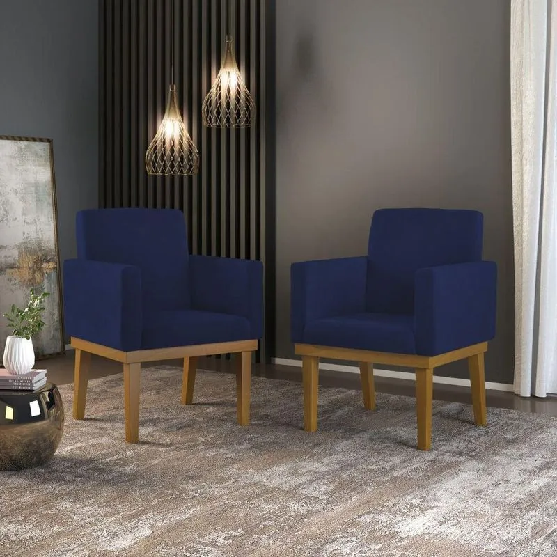 Kit 02 Poltronas Decorativa Reforçada azul Marinho