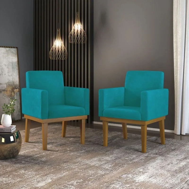 Kit 02 Poltronas Decorativa Reforçada Oferta - Balaqui Decor Cor:azul Turquesa