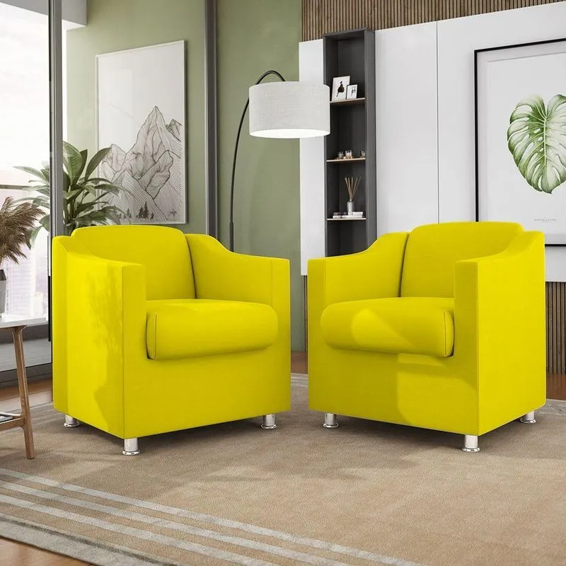 Kit 02 Poltronas Tilla Recepção Consultório Suede Balaqui Cor:amarelo