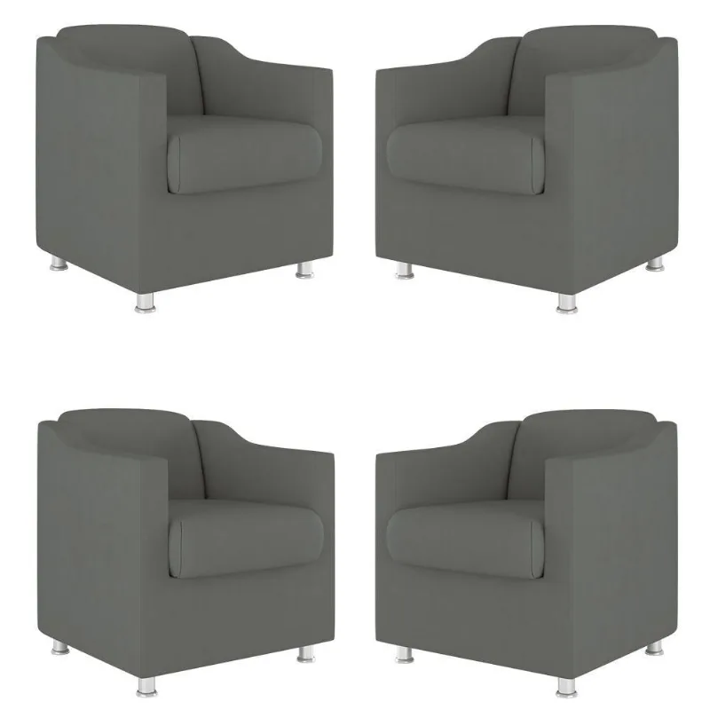 Kit 4 Poltronas Decorativas Clinica Sala Recepção Tecido Suede Cor:Cinza