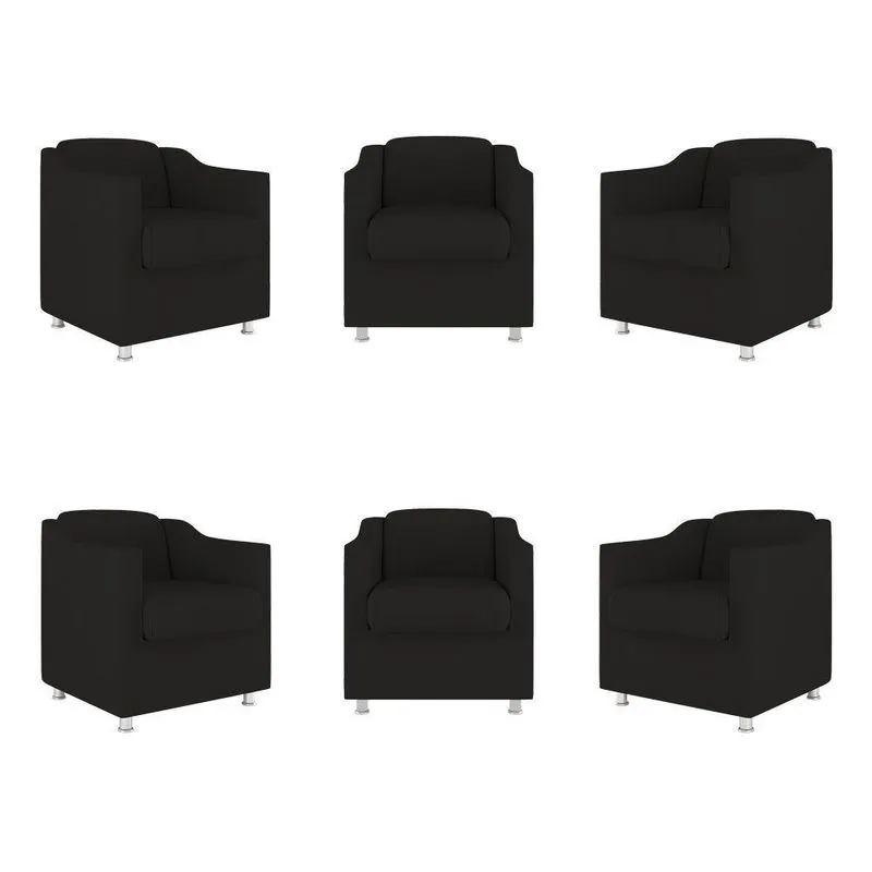 Kit 06 Poltronas Sala De Espera Clinica - Dentista Suede Cor:preto