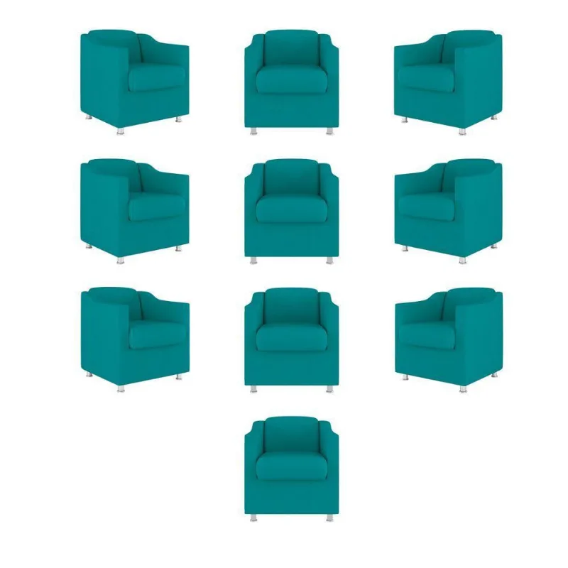 Kit 10 Cadeiras Poltronas Decorativas Sala De Espera Clinica Tecido Cor:azul Turquesa
