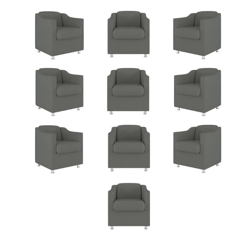 Kit 10 Cadeira Poltronas Decorativas Recepção Clinica Suede Cor:cinza