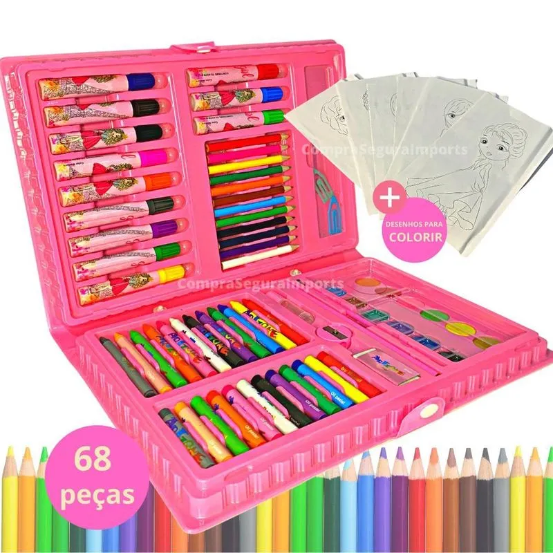 Maleta De Pintura Infantil Estojo 68 Peças Para Colorir