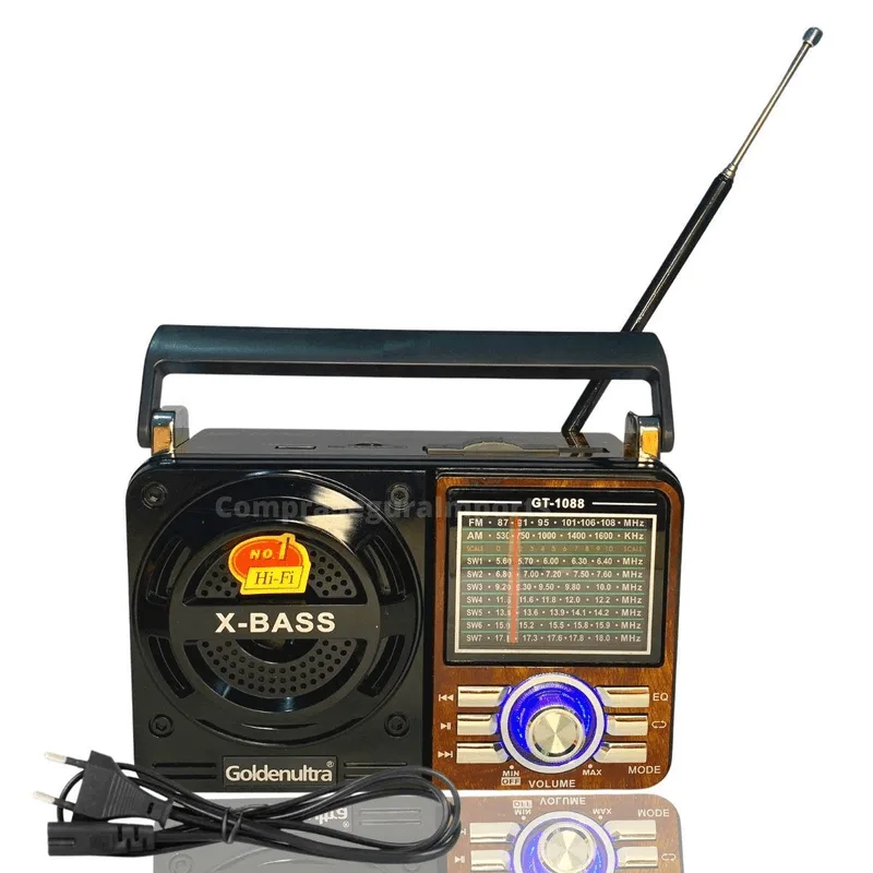 Rádio Am Fm Recarregável E Tomada Sw Pendrive Sd Usb Marrom
