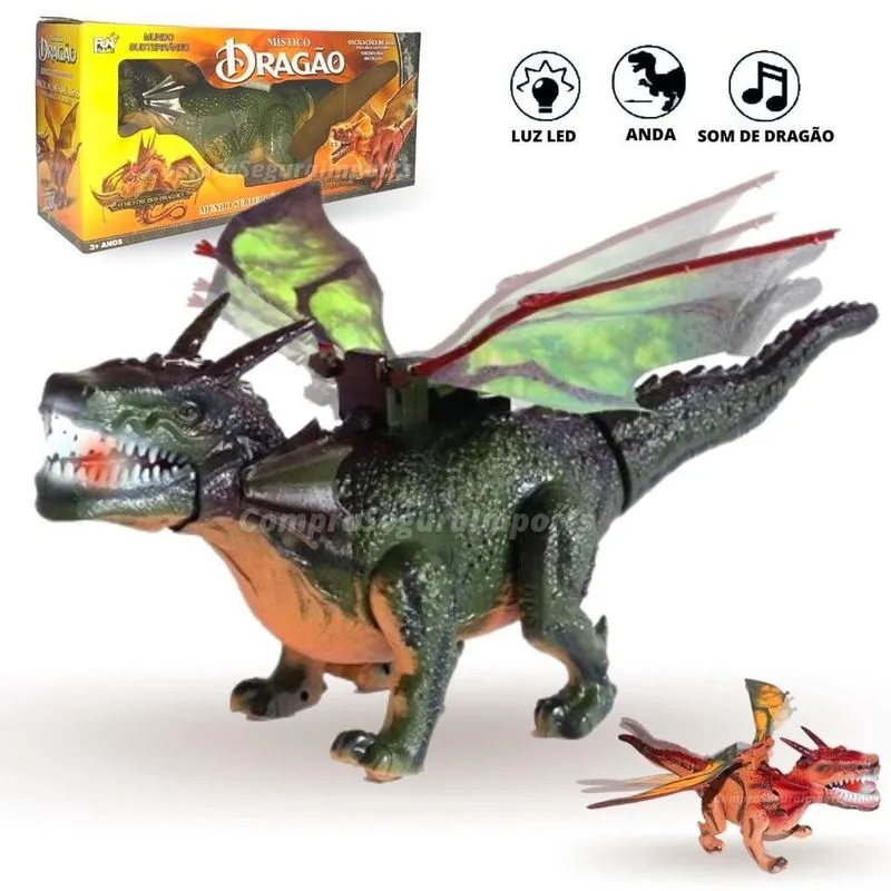 Dragão De Brinquedo 45 Cm Com Asas E Som
