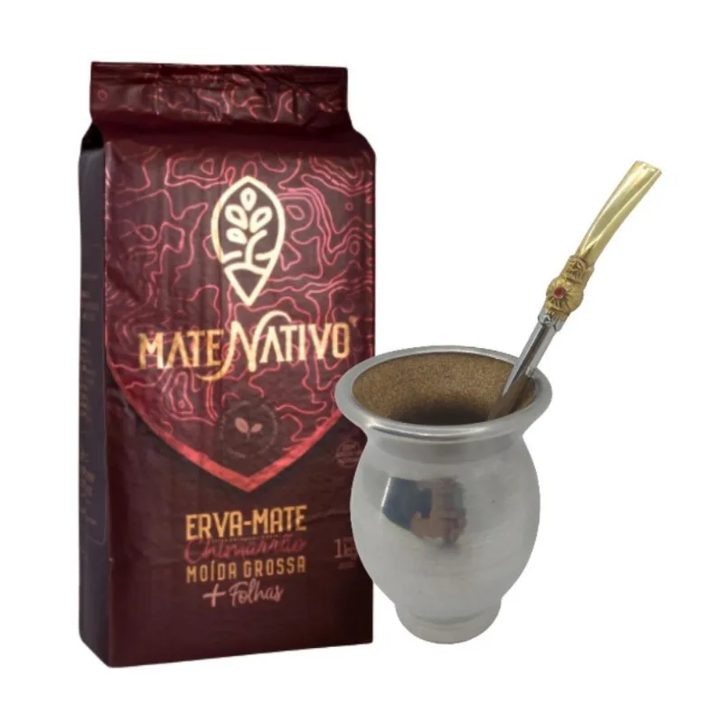 Kit Cuia Ecológica + Bomba + Erva Chimarrão Mate Nativo 1kg