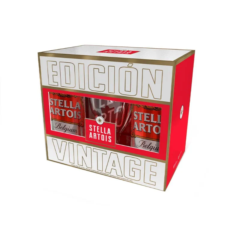 Gift Pack Cerveza Stella Artois 1 Copa + 4 Latas 473ml