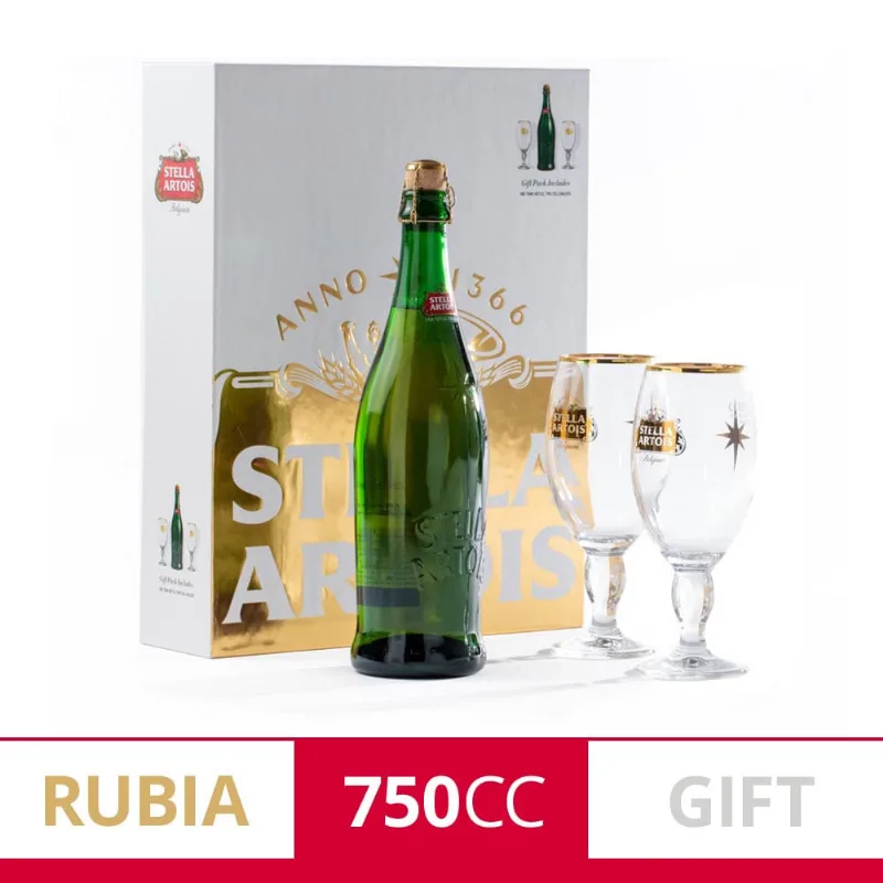 Gift-pack Cerveza Rubia Stella Artois Botella 750 Ml Navidad Y 2 Copas