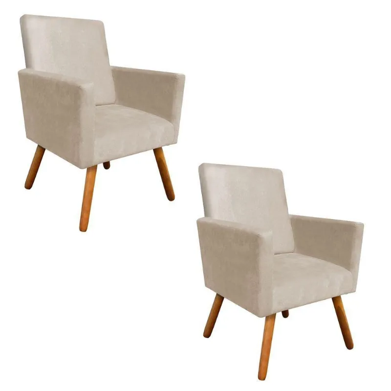 Kit 2 Poltronas Nina Sala De Estar Luxo Suede Nude