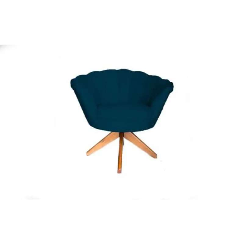 Poltrona Decorativa Pétala Suede Com Base Giratória Madeira